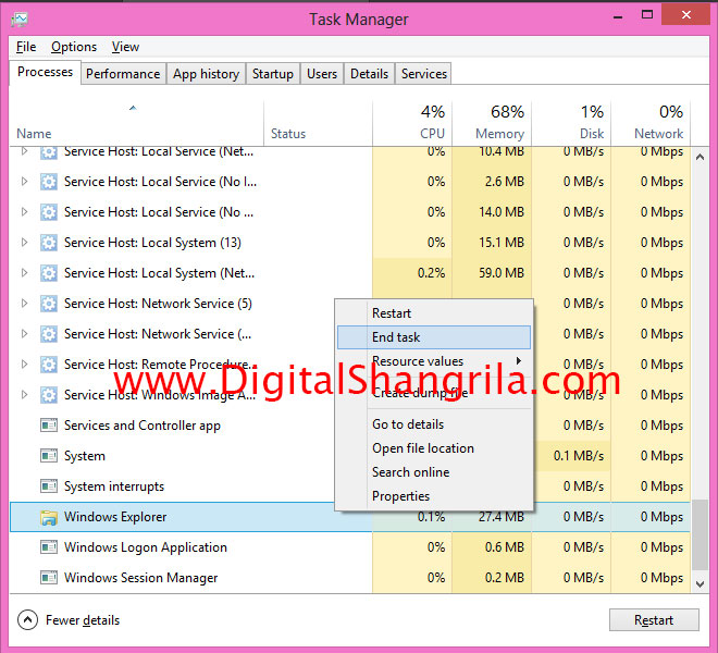 Windows Task Manager Showing all the running Apps and Processes