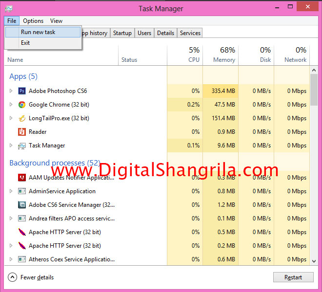 Windows Task Manager New Task