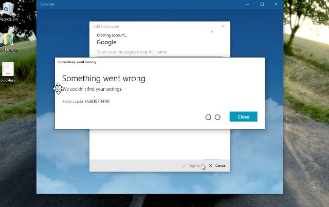 Windows Calendar App Error Code 0x80070490